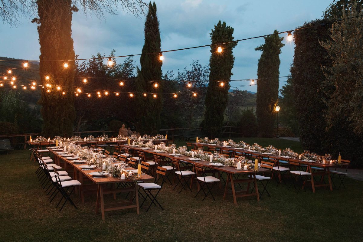 Tables Set At Tuscany Wedding