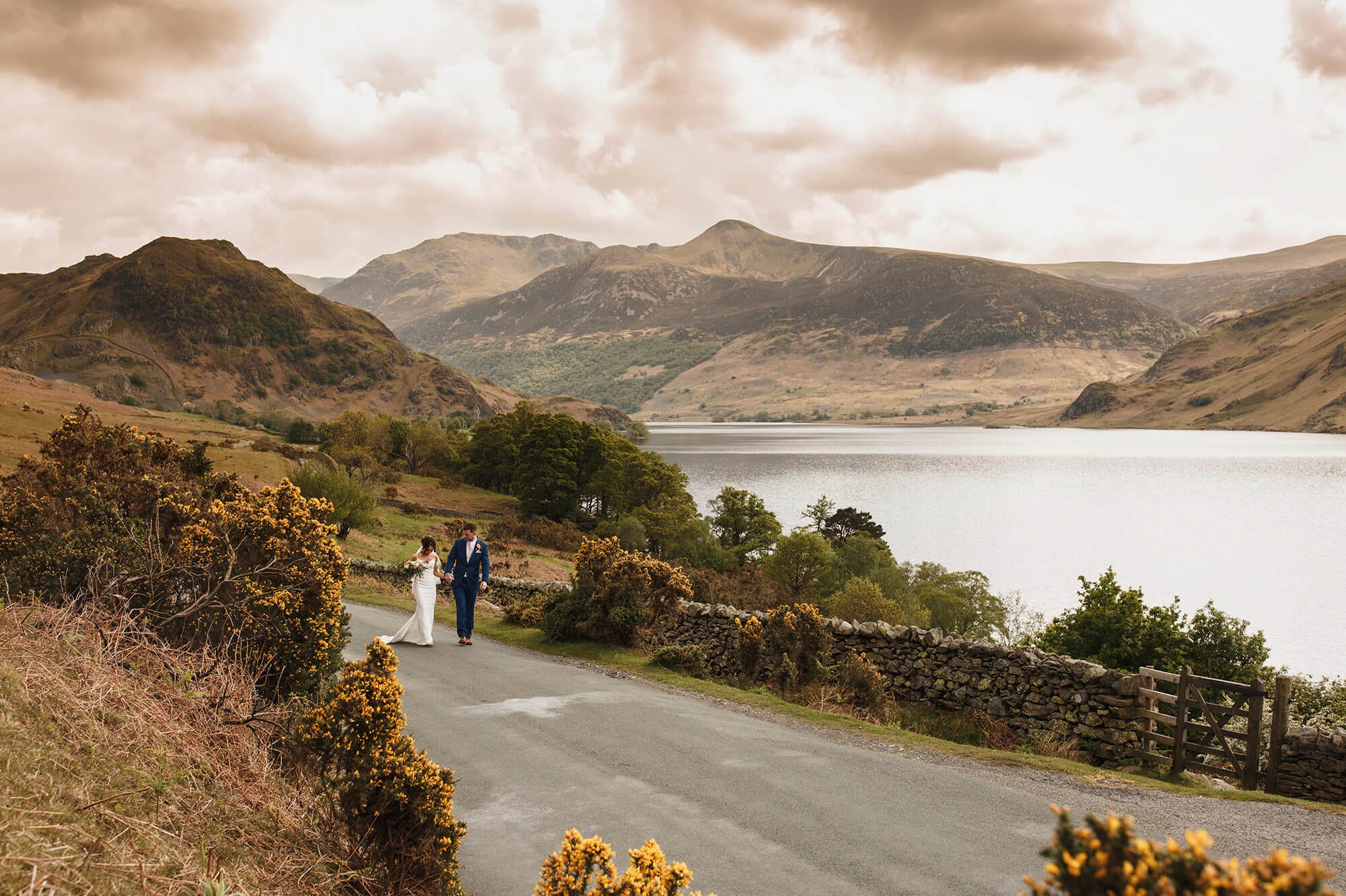 Lake District Wedding Bride and Groom mountain scenery