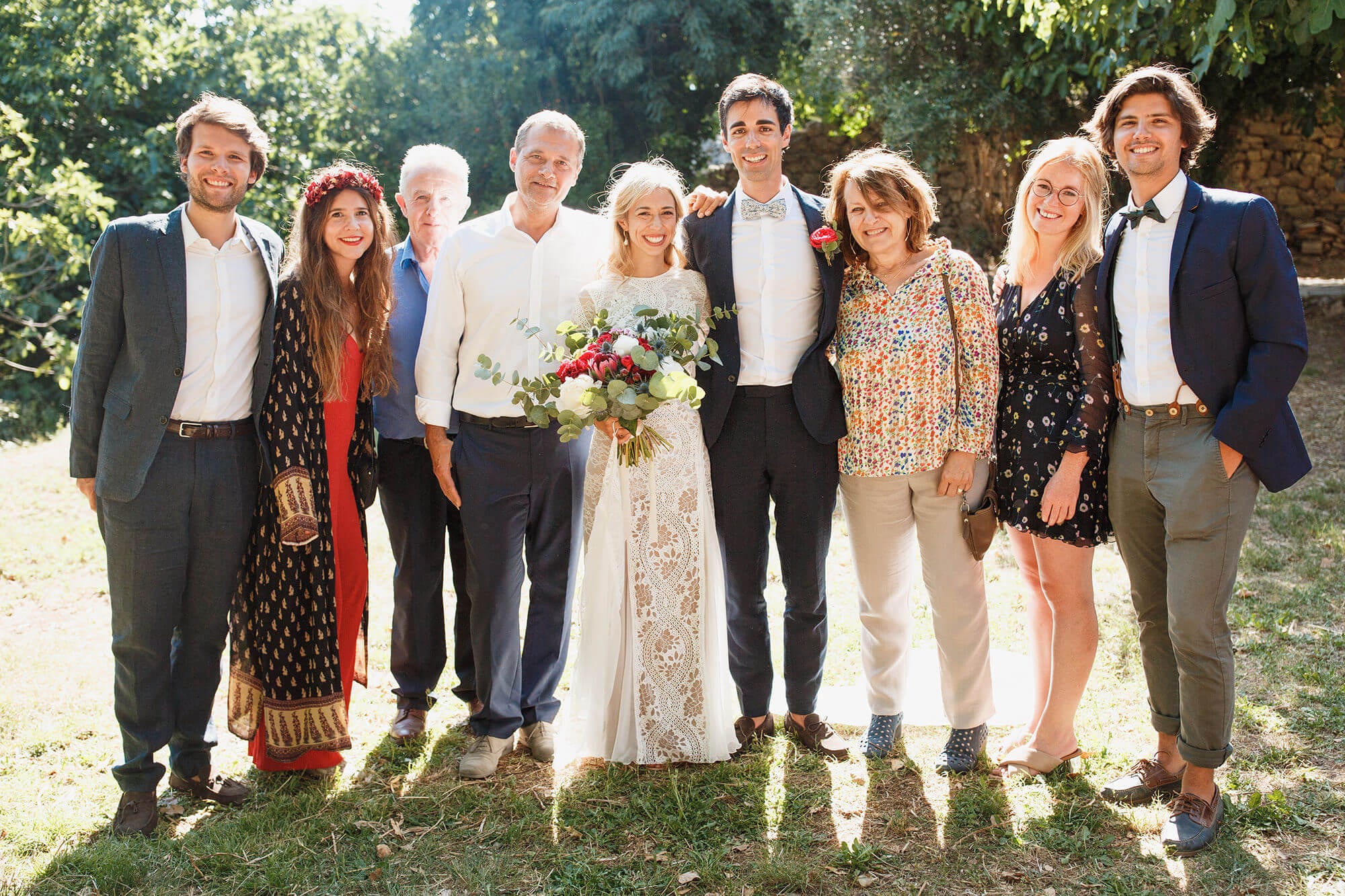Family and friends together France wedding