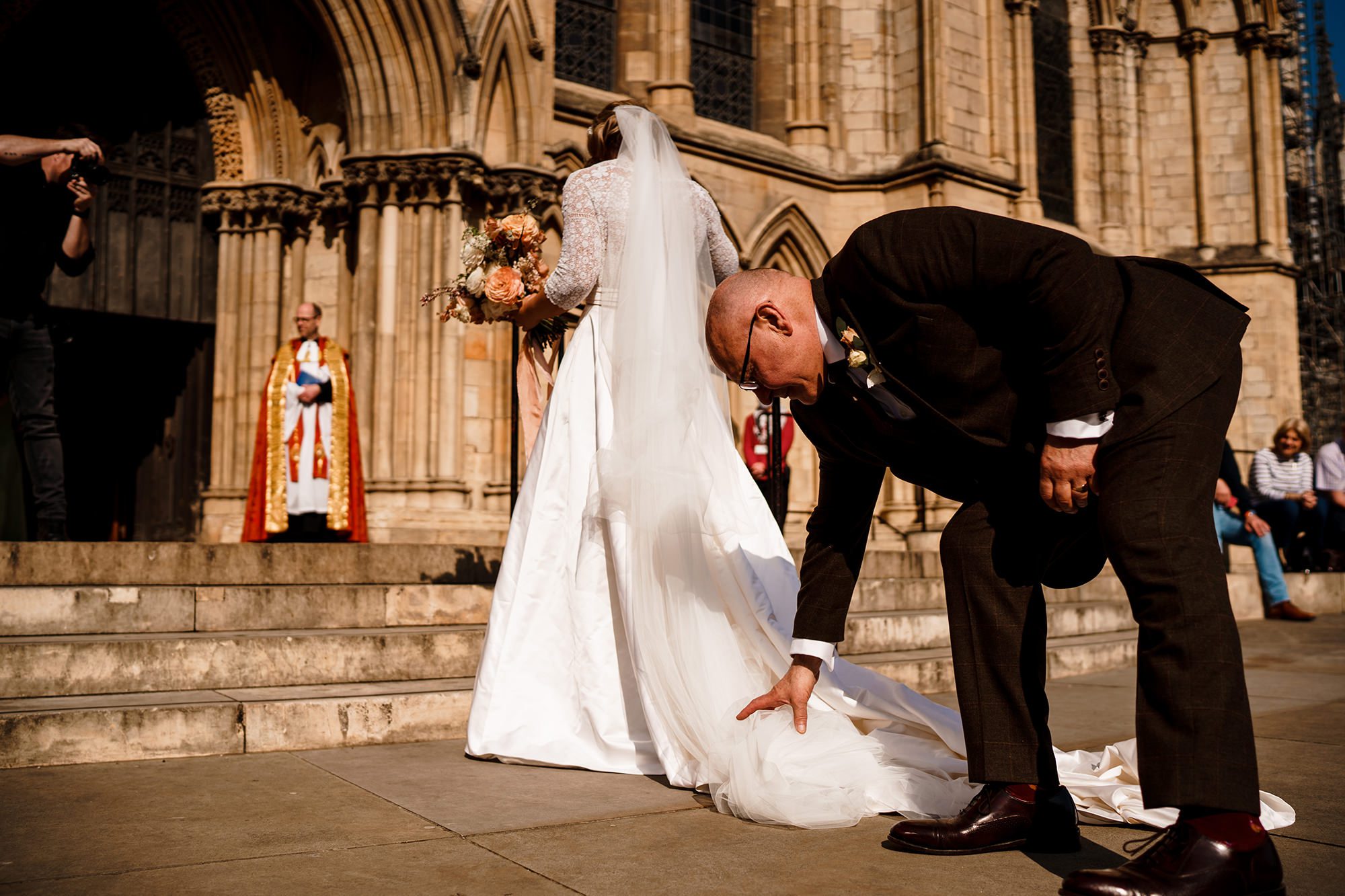 Bride approaching York Minster