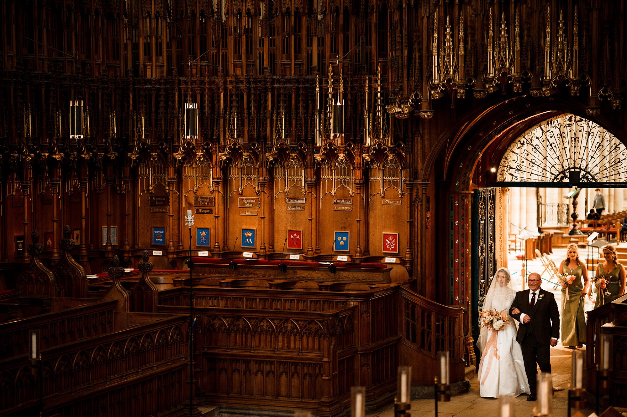 Bride walking down isle at York Minster