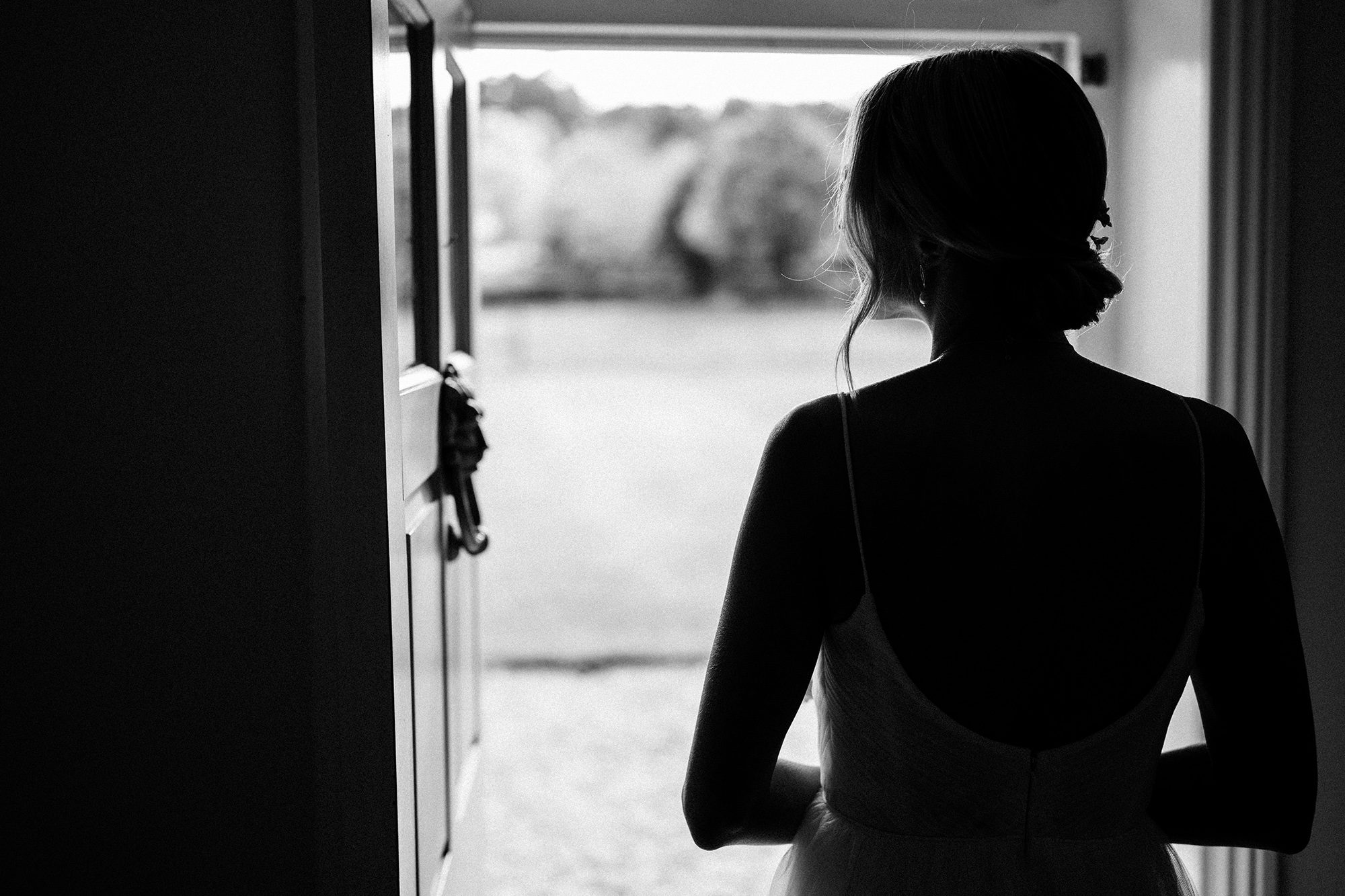 Bride leaves cottage at Primrose Hill Farm.