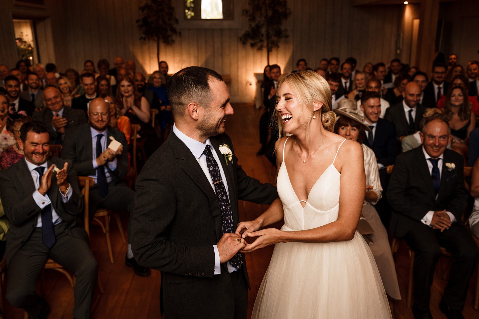 Applause as Bride and Groom become husband and wife at Primrose Hill Farm.
