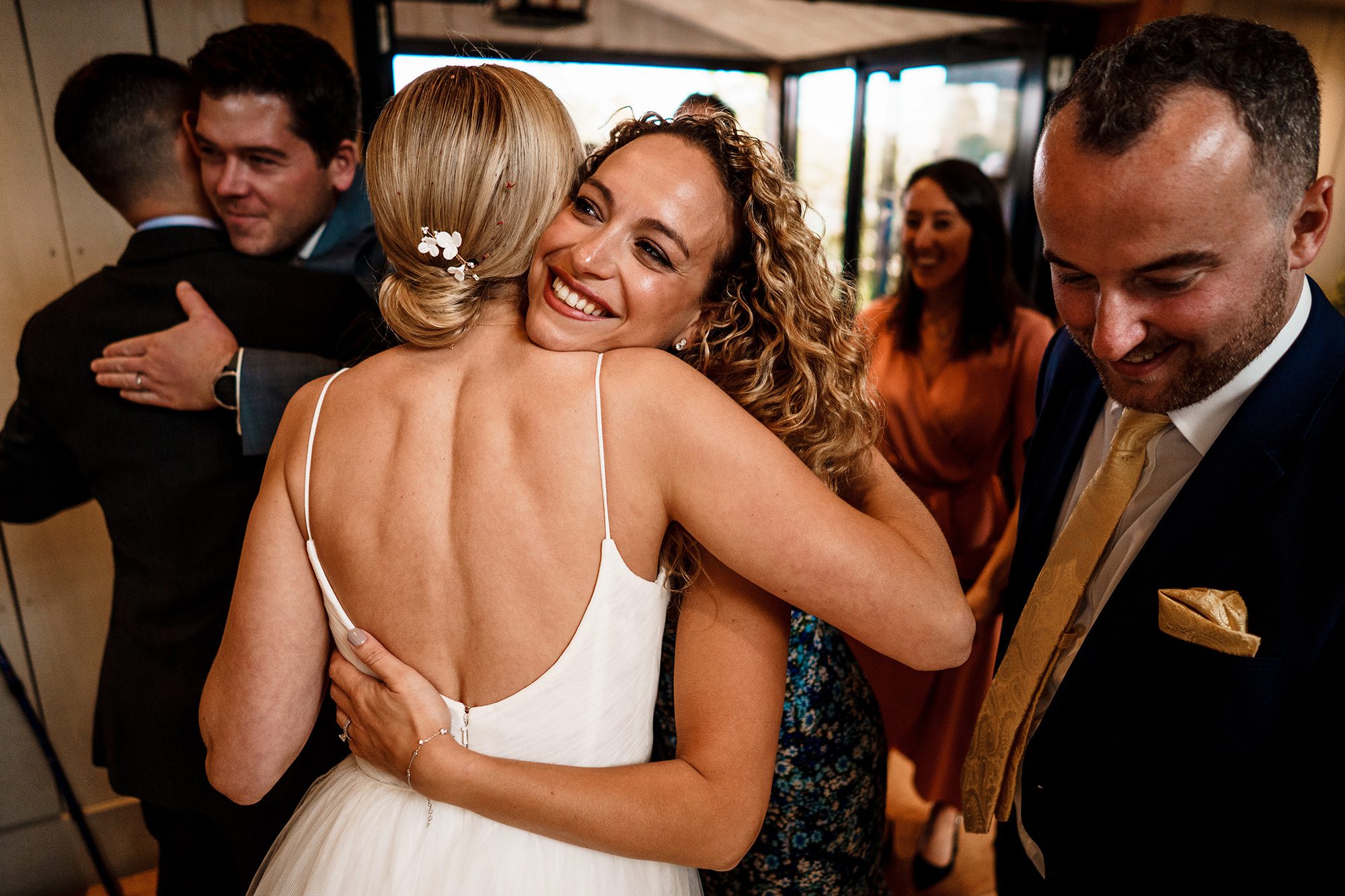 Meeting and greeting wedding guests at their reception at Primrose Hill Farm.