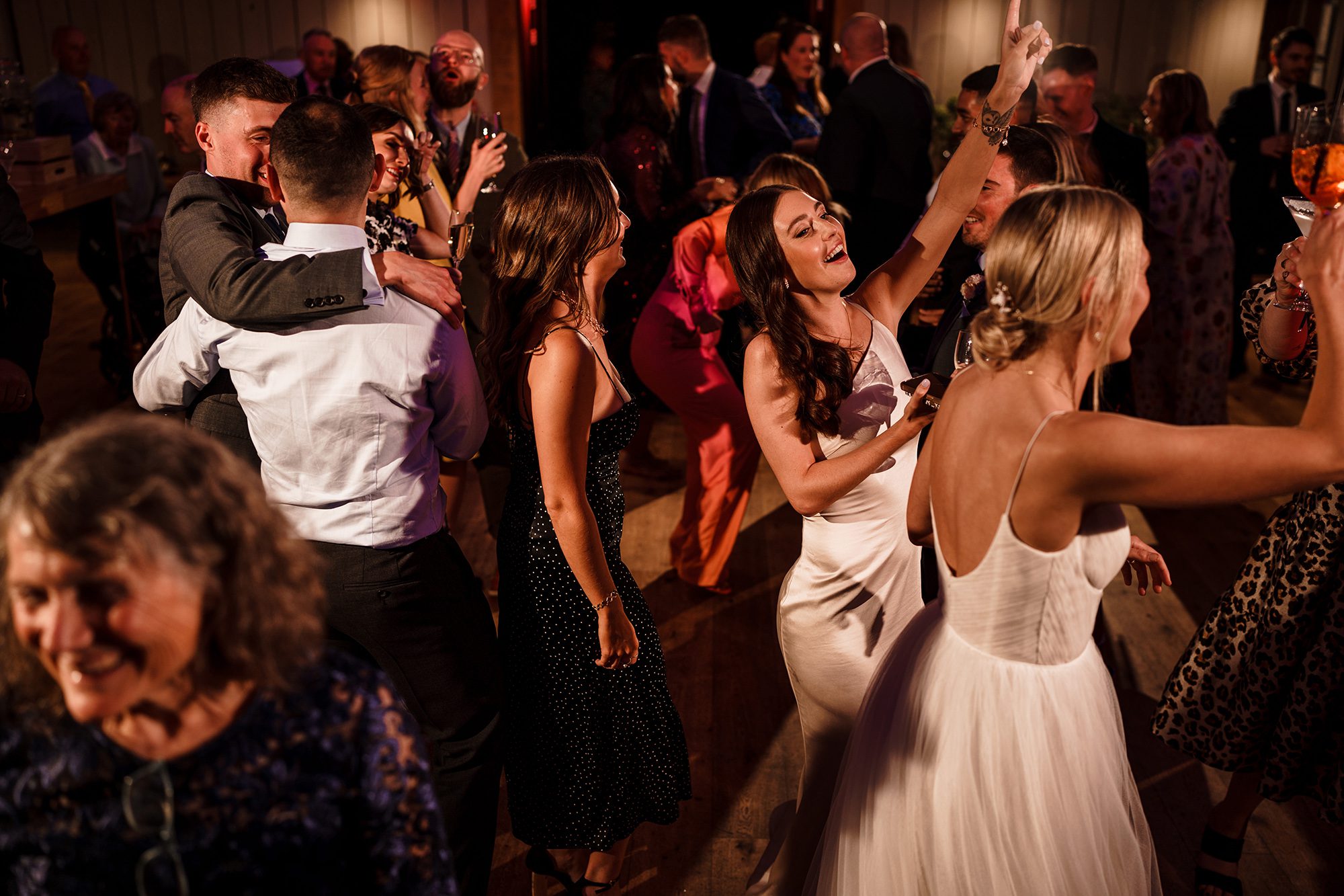 Guests dancing at reception at Primrose Hill Farm.