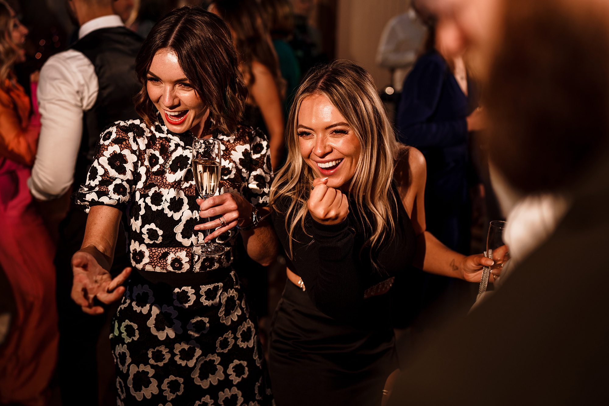Guests relaxing, laughing and joking on the dance floor at Primrose Hill Farm.
