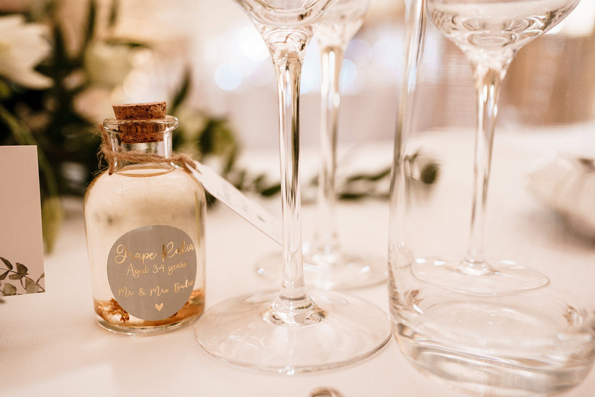 close up of wedding favour on wedding table