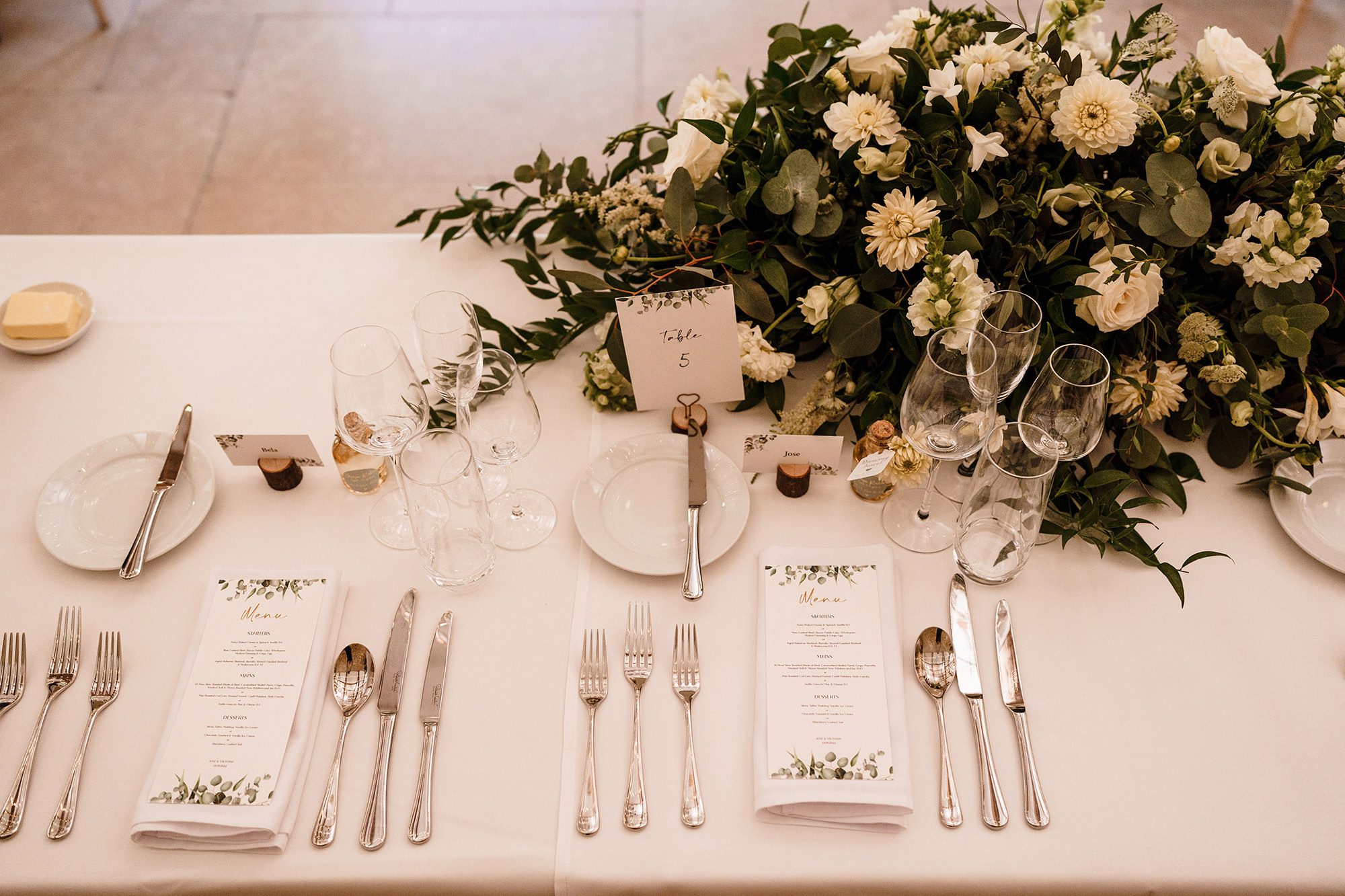 wedding menus on table at Caswell House