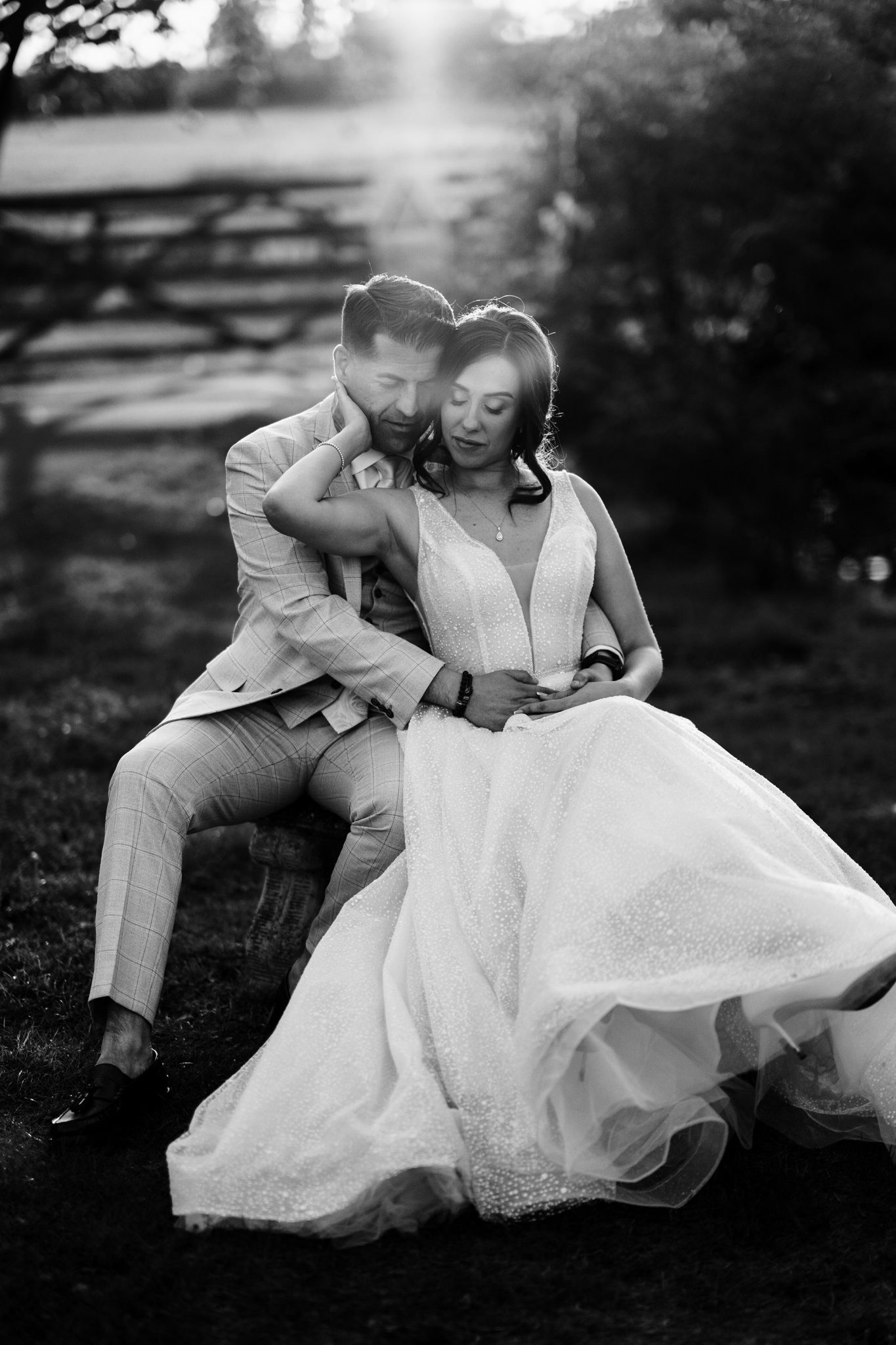 couple pose for a Caswell House wedding photo