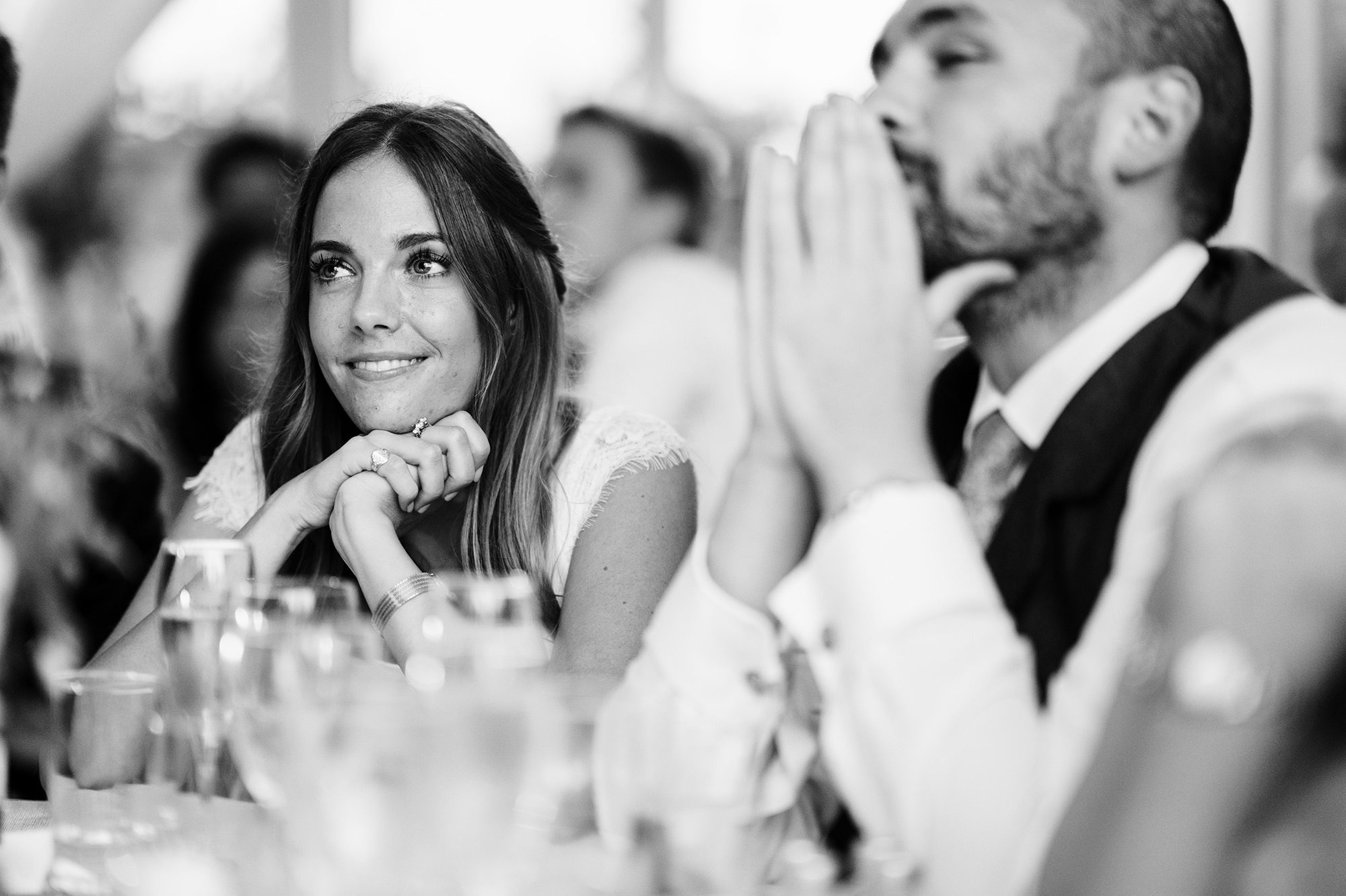 cotswolds wedding speeches with bridesmaid looking on