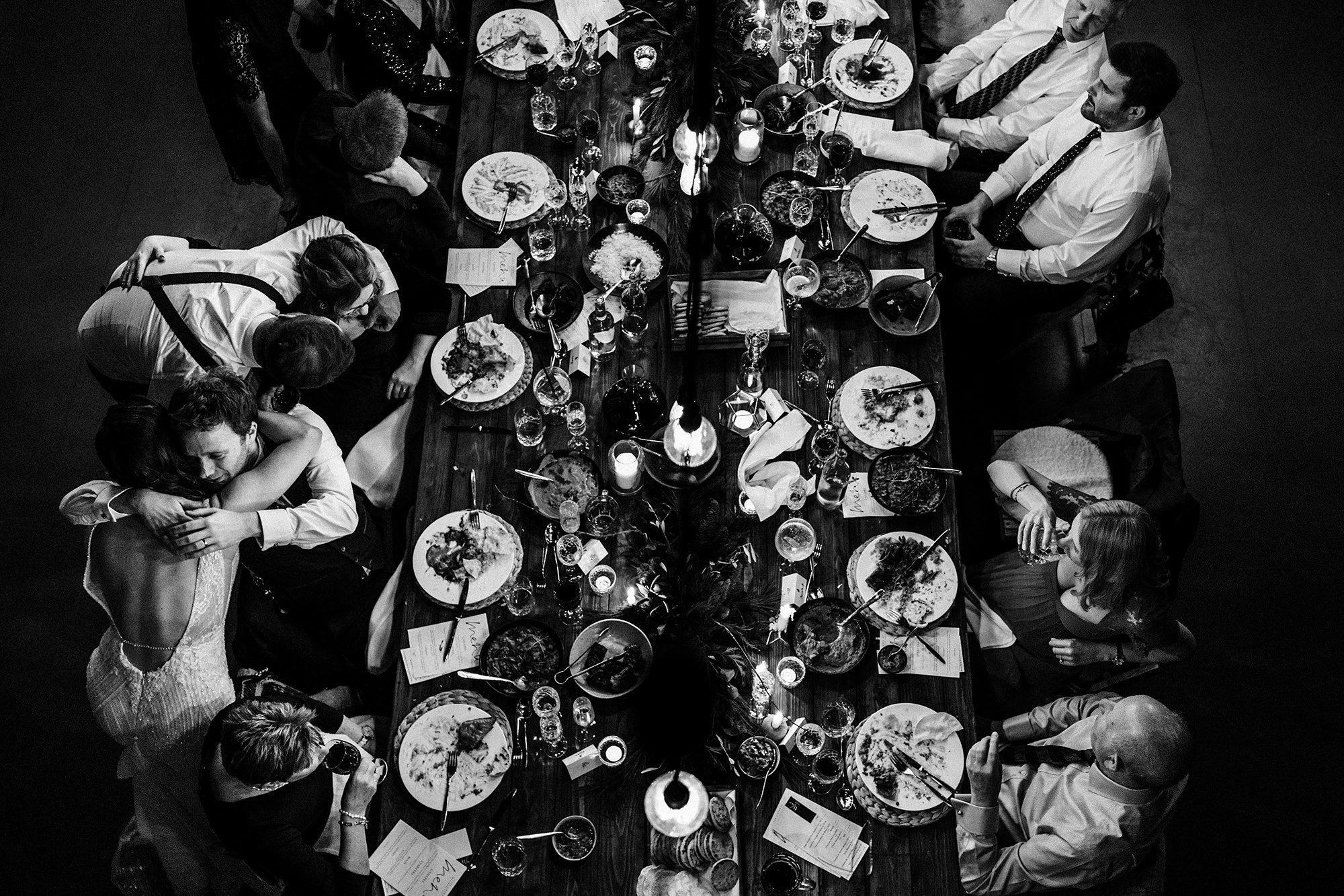 overhead view of wedding breakfast at London venue