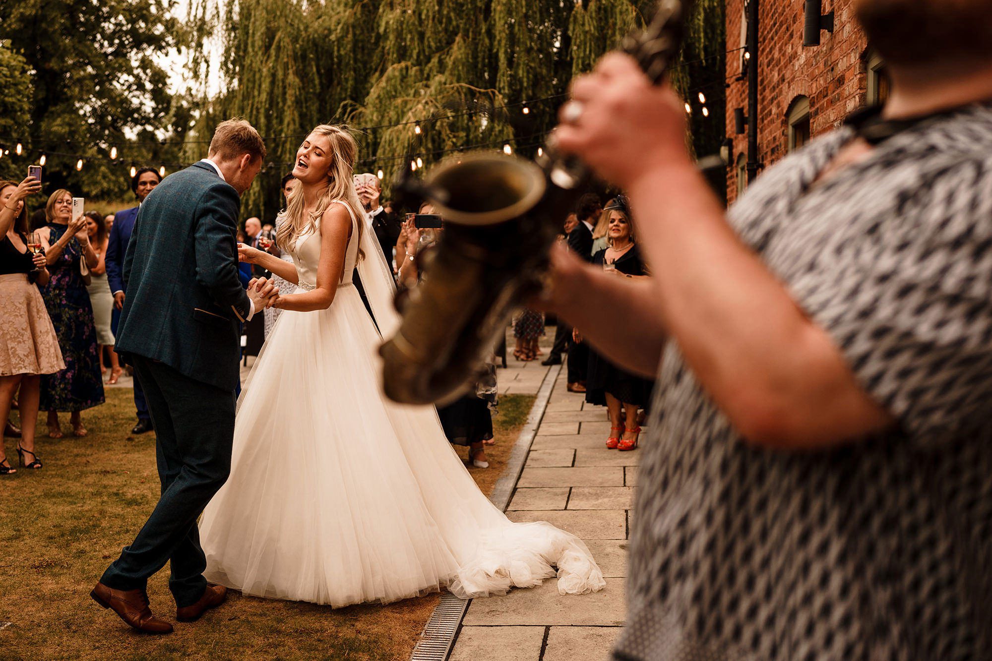 Bride dancing with groom at London wedding venue