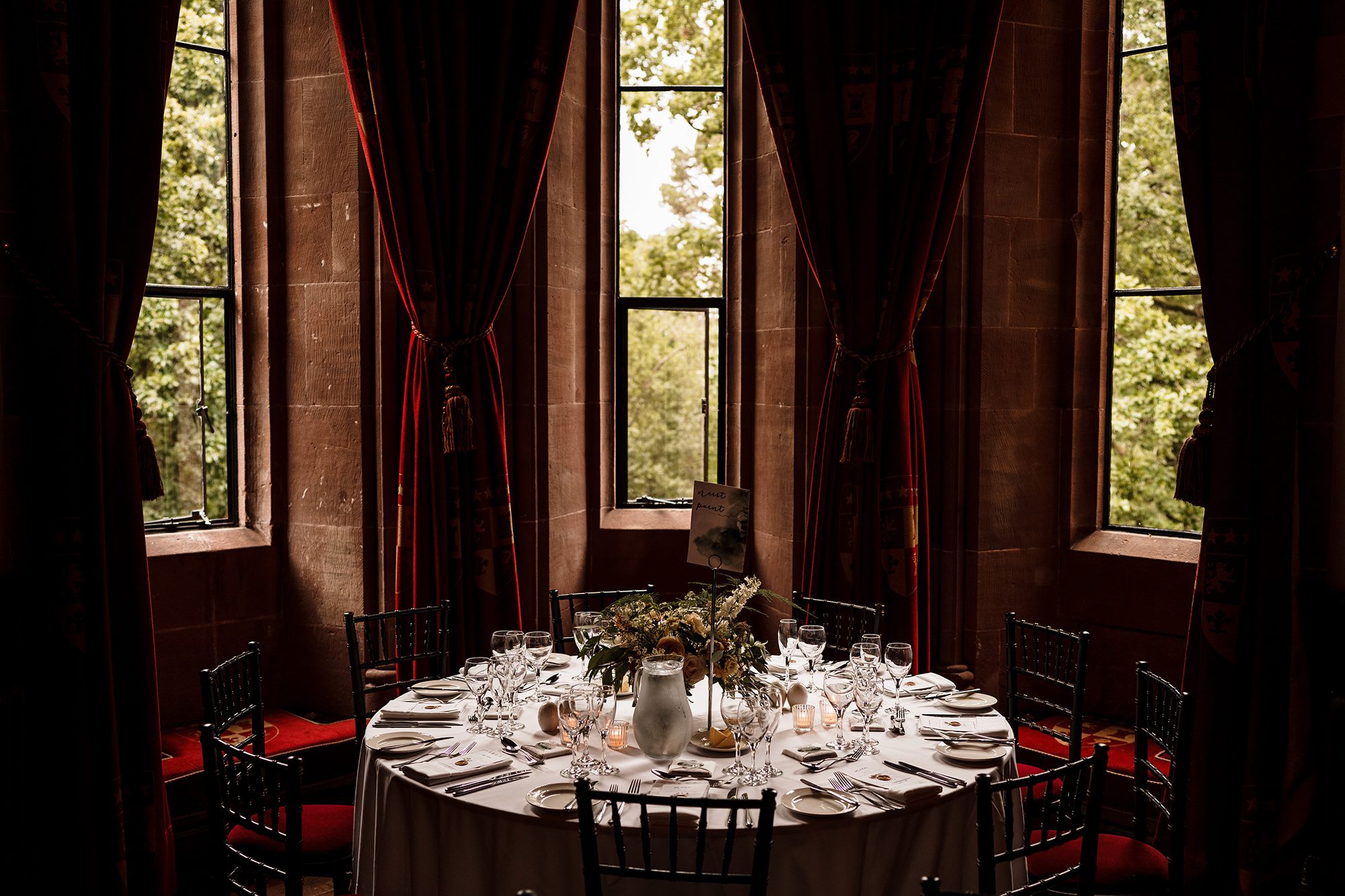 Peckforton Castle table decorations for wedding