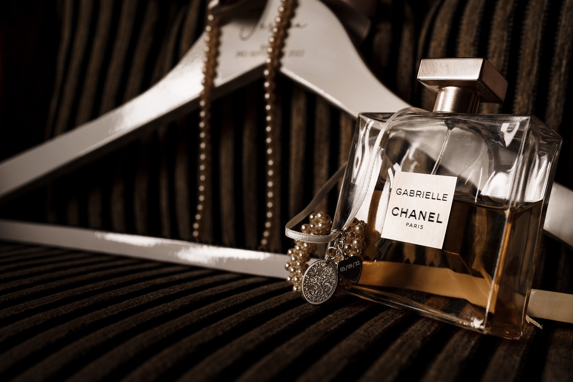 brides perfume on display on the morning of her Cheshire wedding