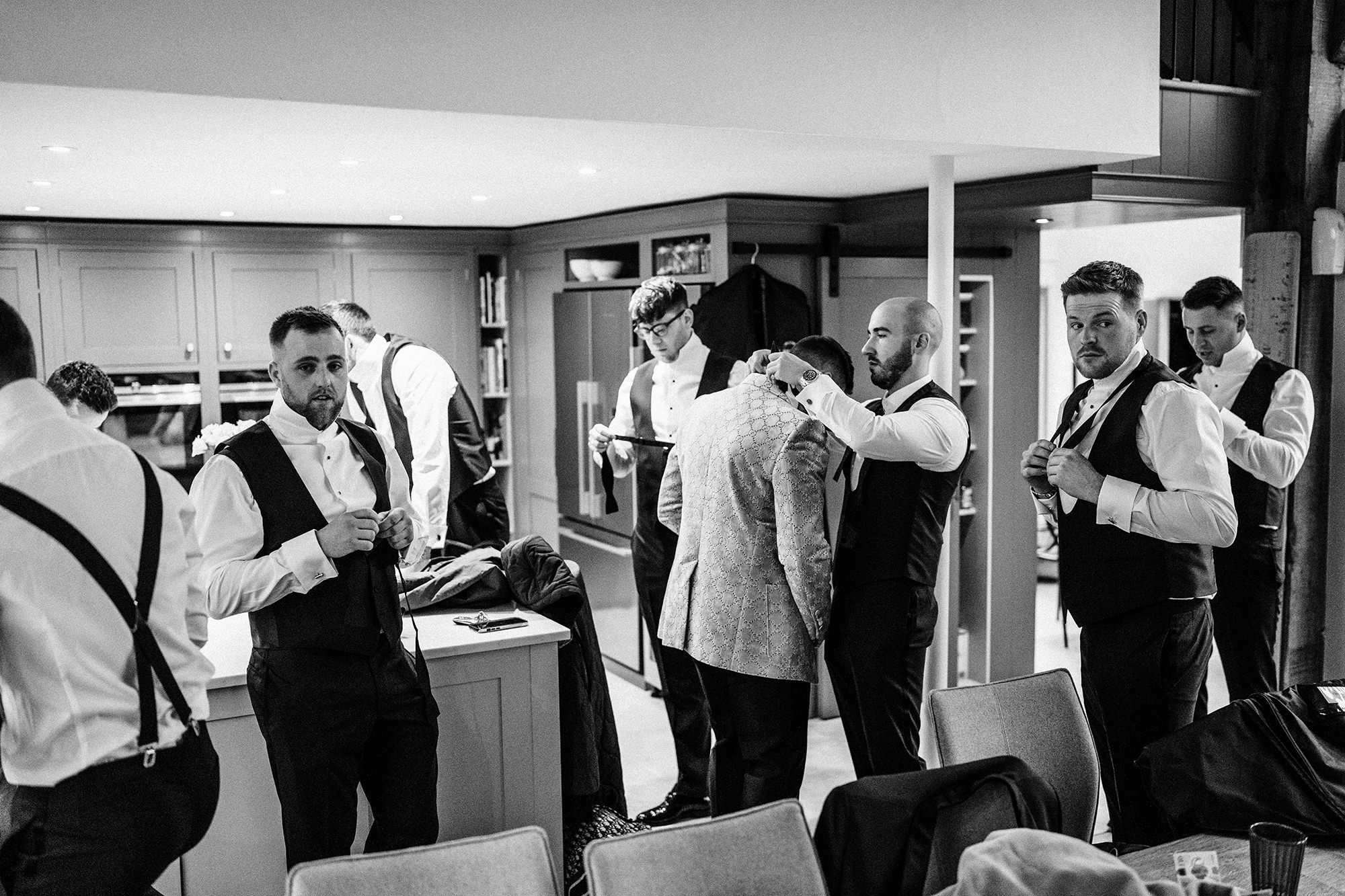 groomsmen preparing for granary estates wedding