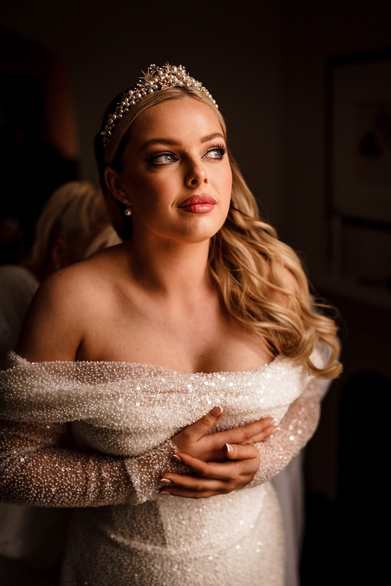 bridal portirat of bride getting ready