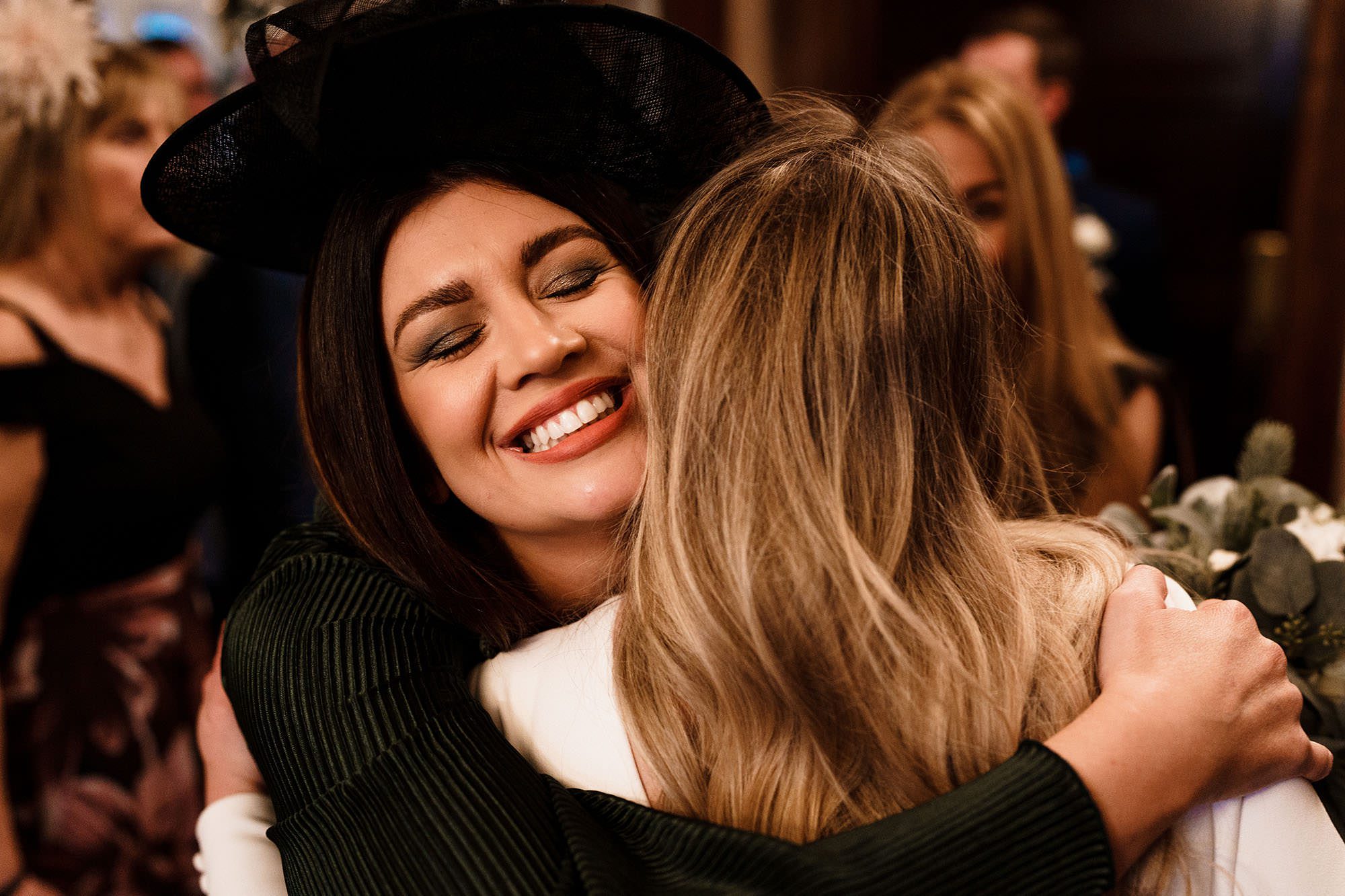 hugs at this West Tower Winter Wedding