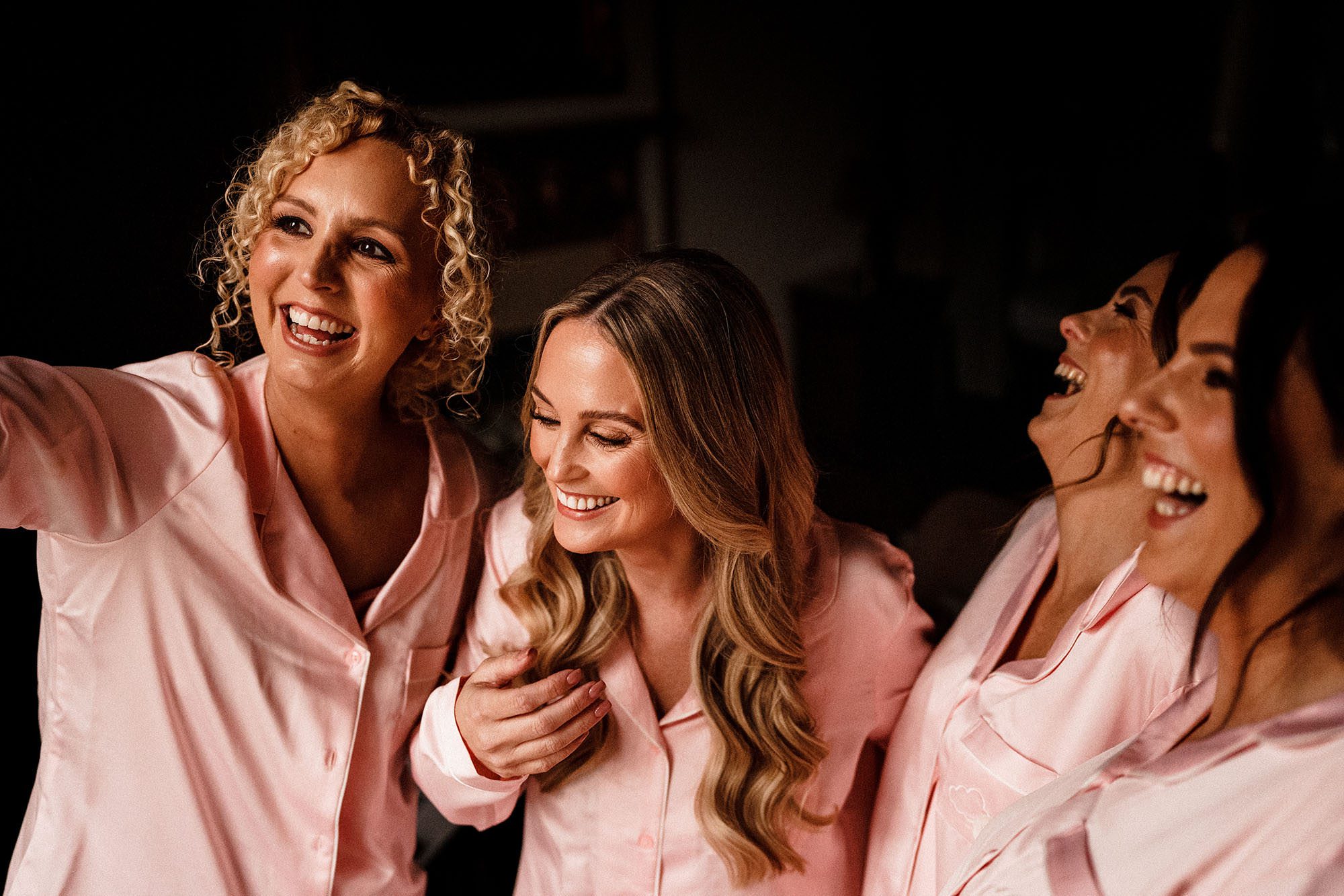 Bride and bridesmaids at winter wedding