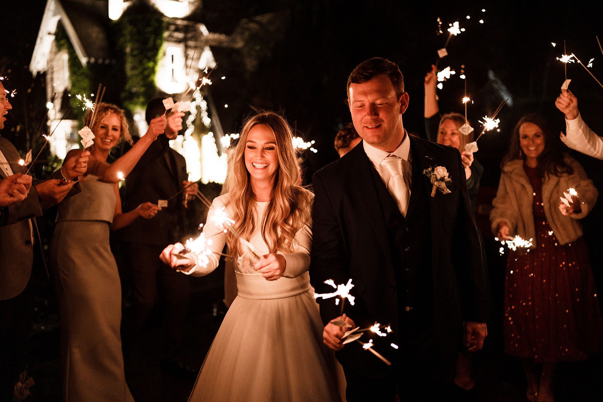 sparklers at West Tower Winter Wedding