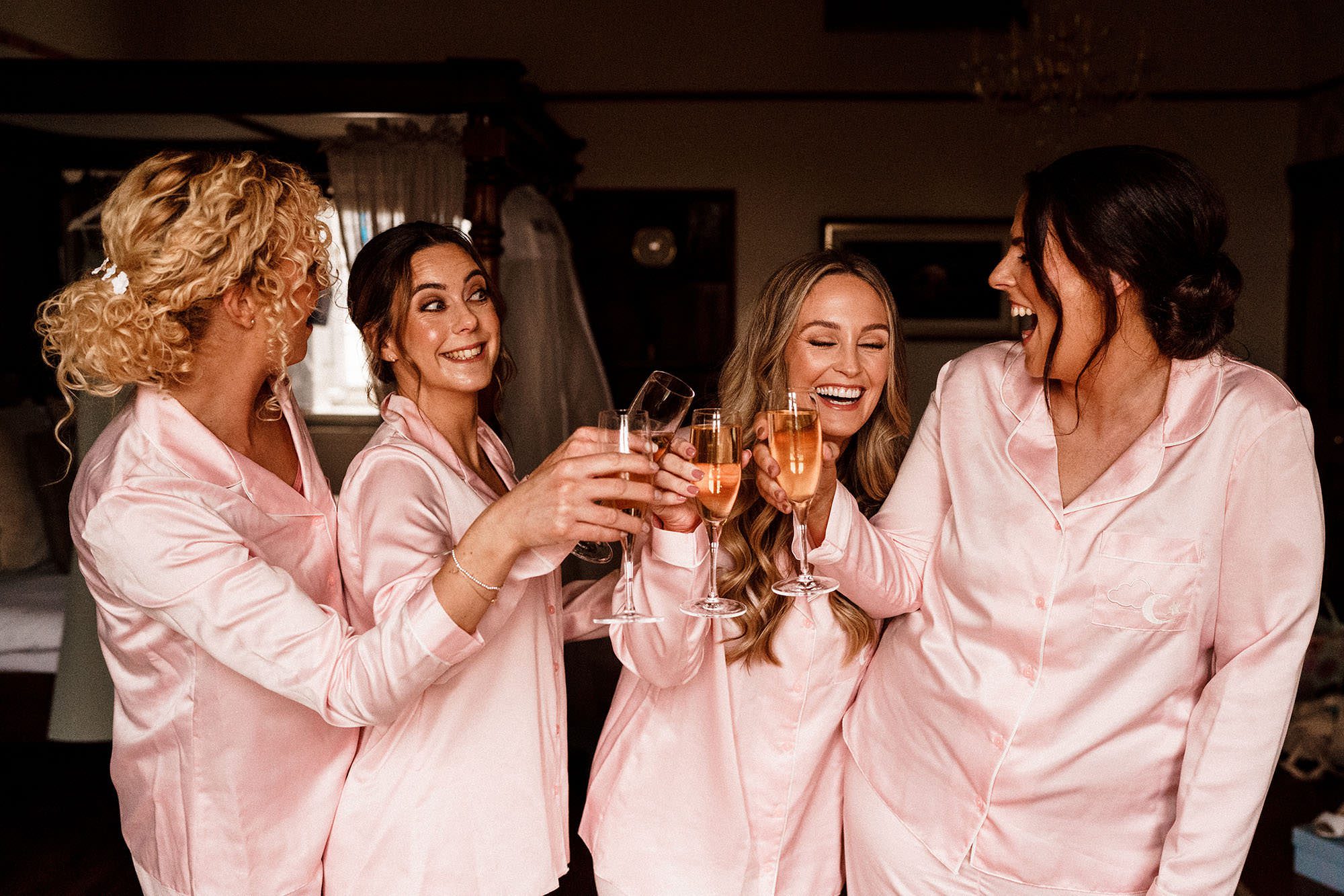 bridesmaids at west tower winter wedding