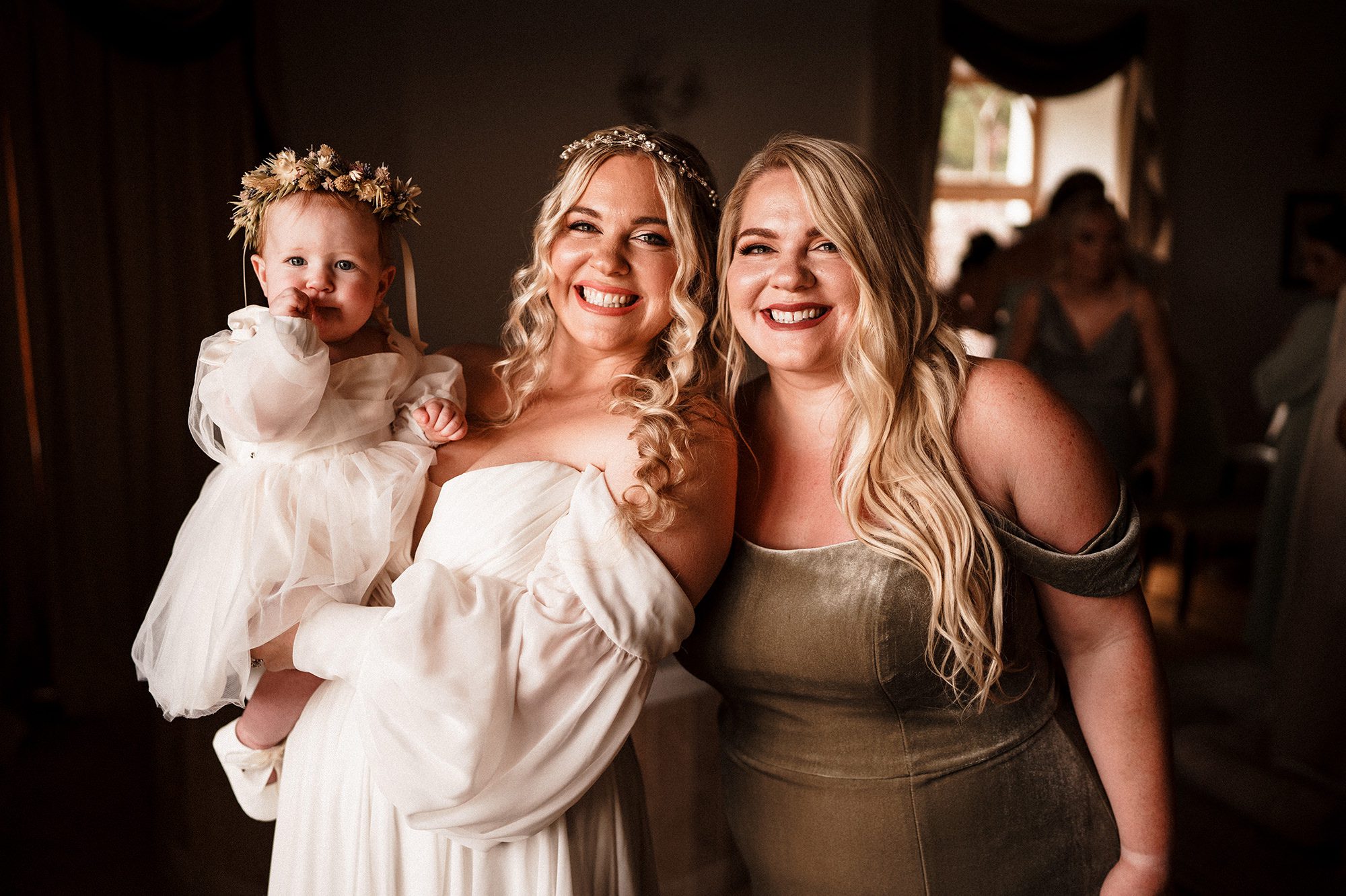 bride with her twin and her daughter at Achnagairn Castle wedding