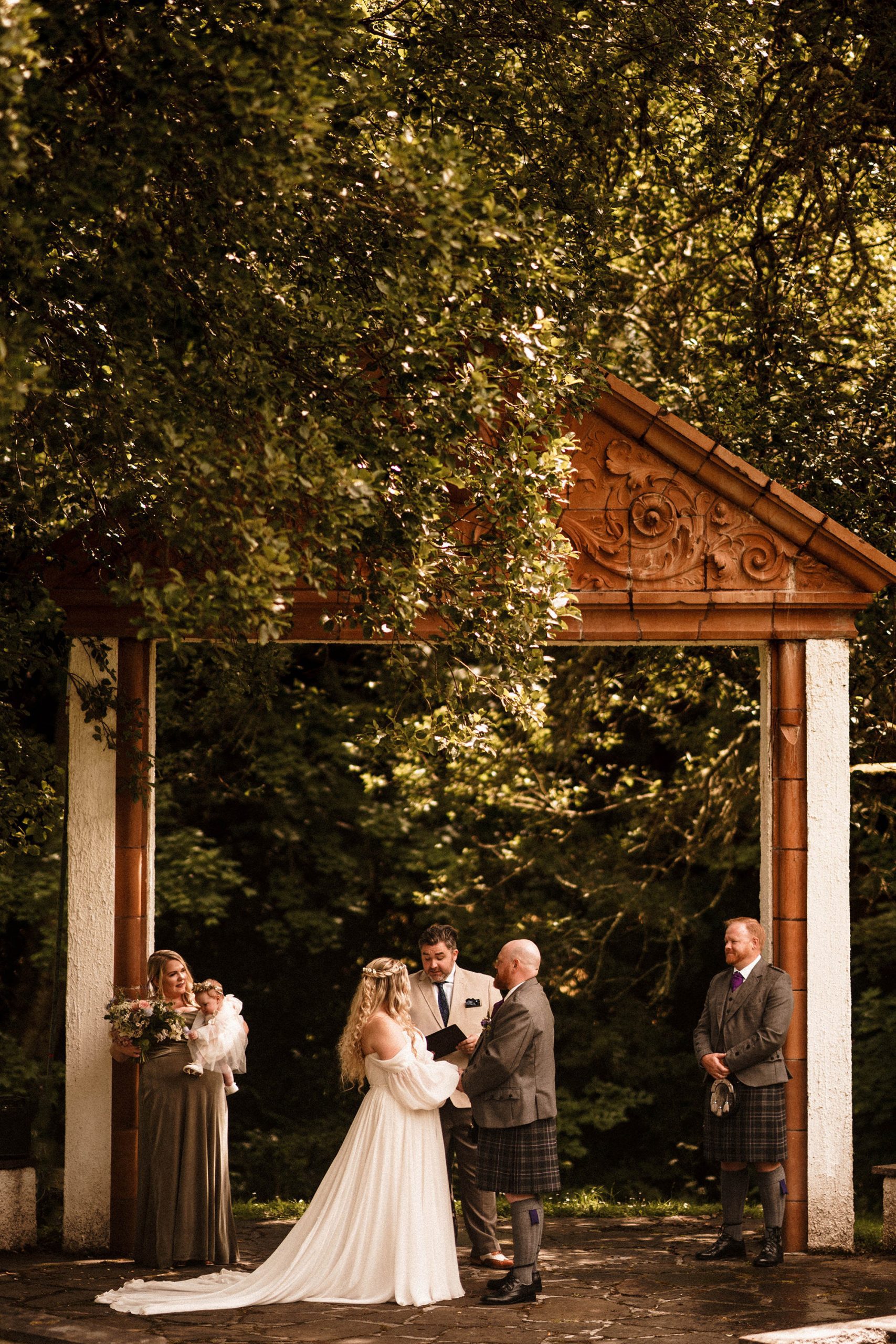 outdoor wedding ceremony at Achnagairn Castle