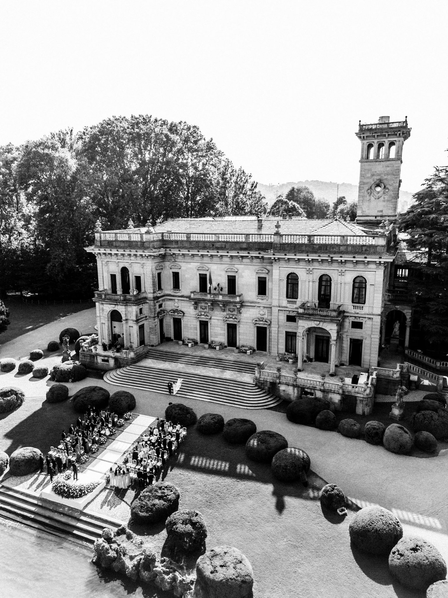 drone wedding photo in an editorial style