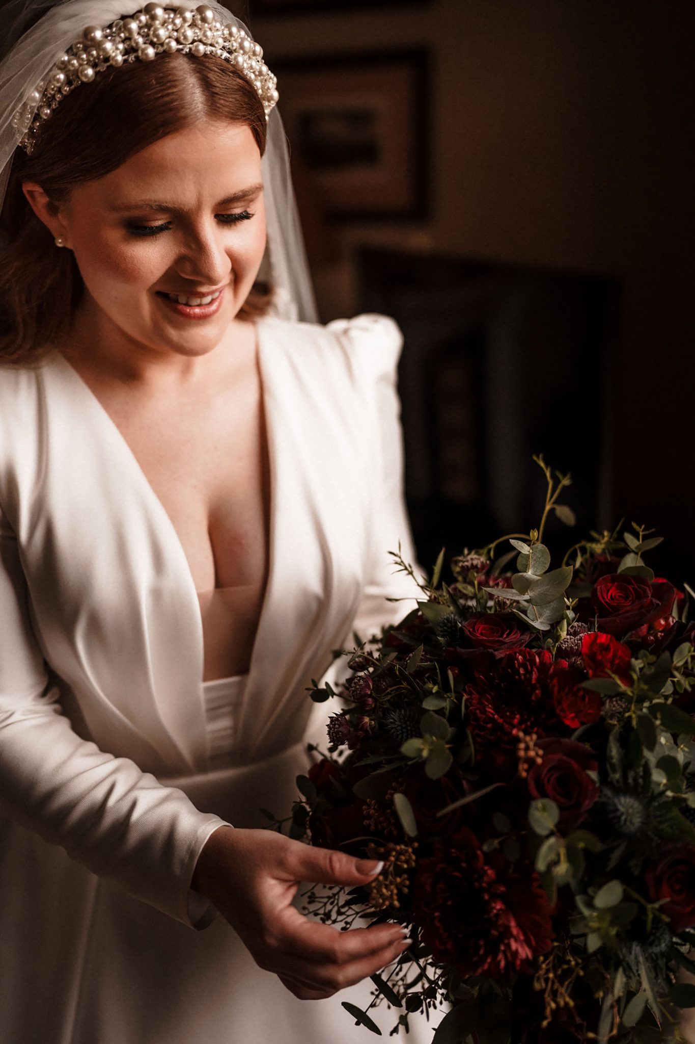 bride with her wedding flowers