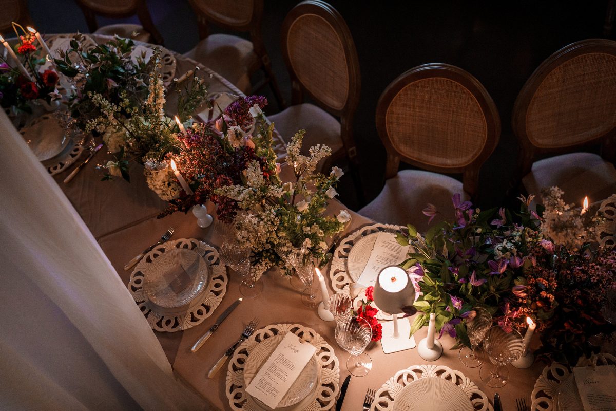 birdseye view of wedding table set up